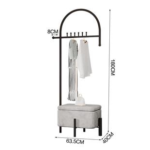北欧金属收纳晾衣架落地卧室立式 凳一体挂衣架 衣帽架房间存储换鞋