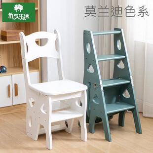 折叠梯凳子家用实木多功能梯子椅子两用折叠梯子凳四步梯凳实木