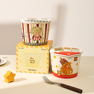 星星人餐具学生宿舍泡面碗带盖吃螺蛳粉汤面 陶瓷碗爆米花零食碗