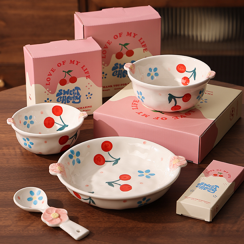 樱桃九英寸汤碗陶瓷高温釉下彩碗