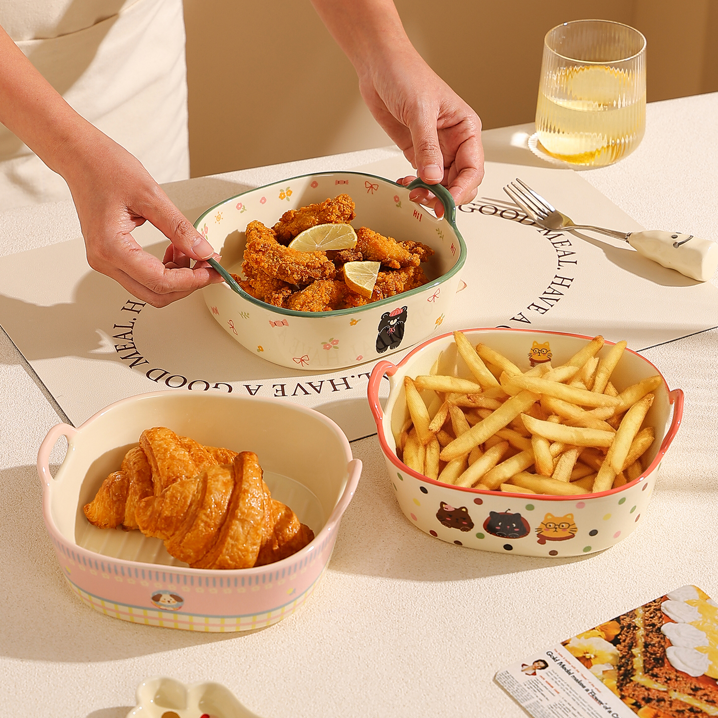 甜欧尼可爱双耳碗可进洗碗机