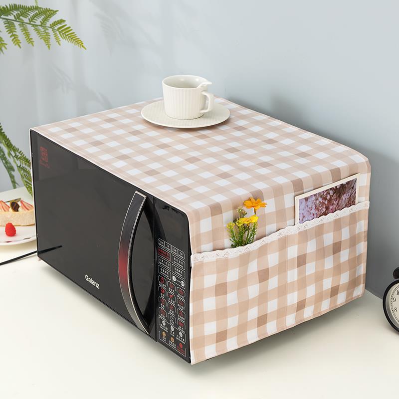 防水微波炉防尘罩防尘盖布免洗家用微波炉防尘罩烤箱简约格子盖罩