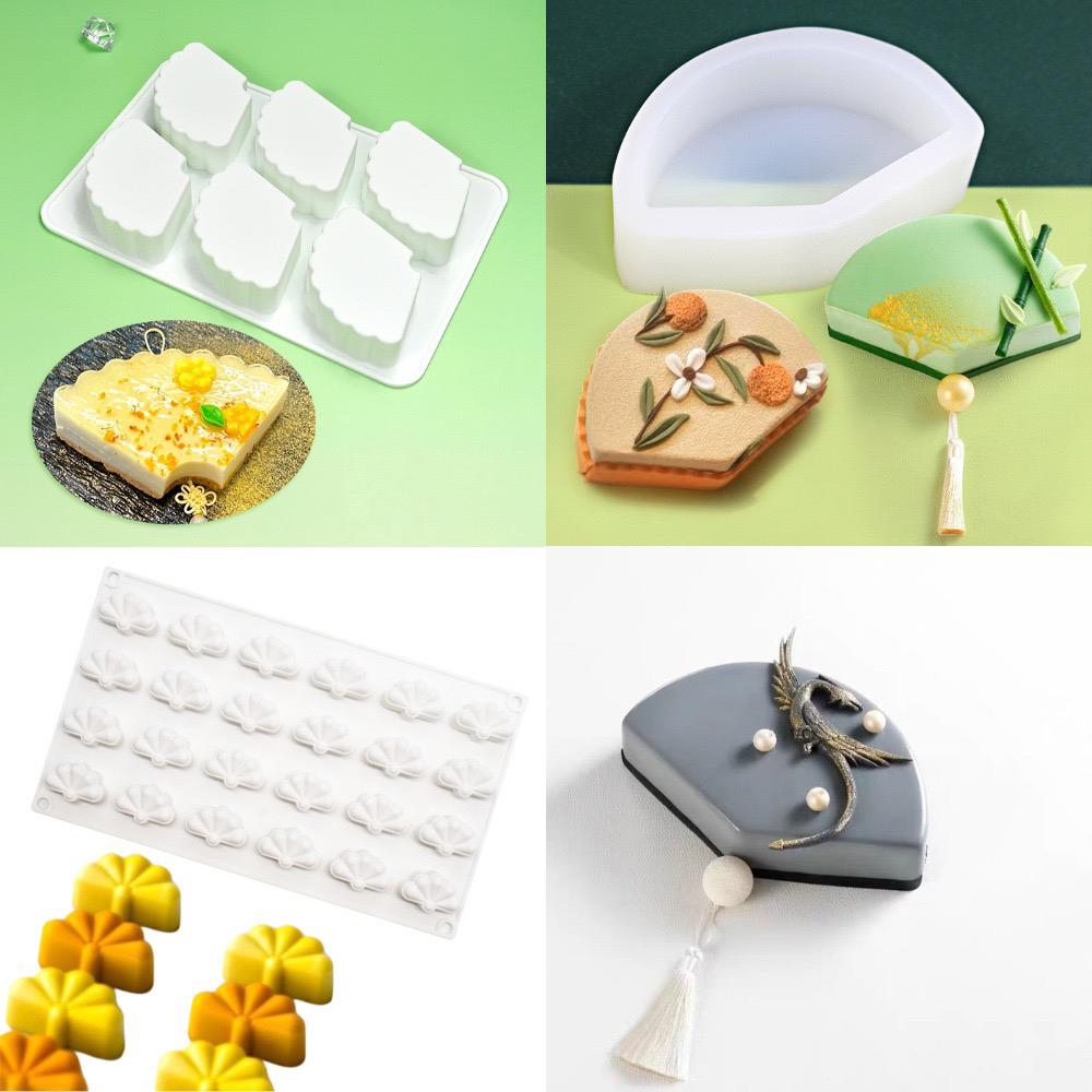 新中式扇子慕斯硅胶模国风扇形绿豆糕蒸模巧克力甜品果冻糕点模具