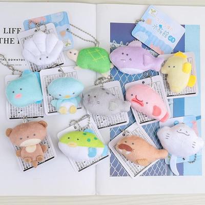 日系小眼睛水族馆鲨鱼企鹅迷你毛绒挂件可爱海洋生物包挂饰钥匙扣