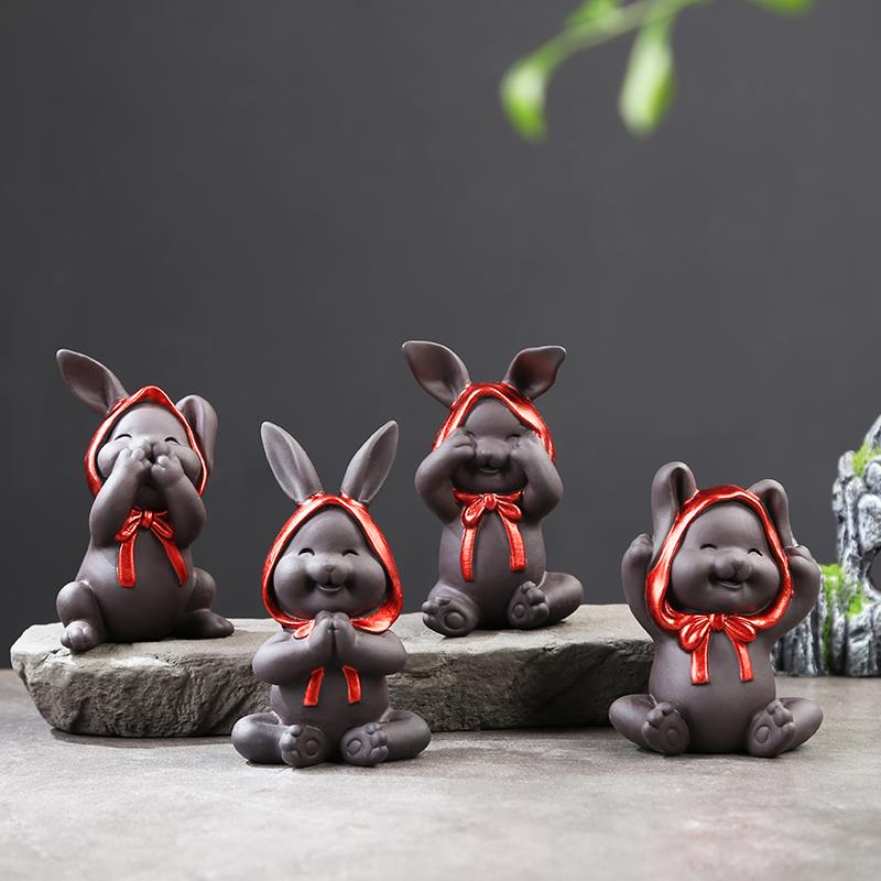 紫砂茶宠摆件可养生肖兔子茶具茶玩茶桌茶台小摆件精手工品招财件