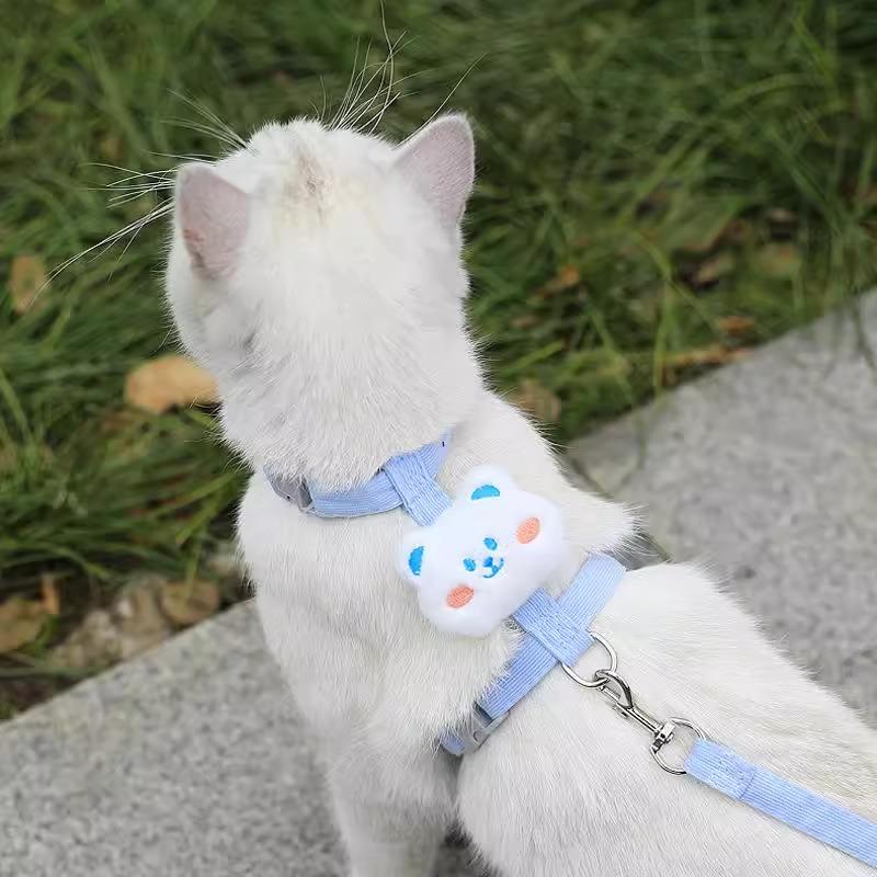 宠物猫咪牵引绳防挣脱工字绳卡通小熊小兔外出胸背小型犬狗狗栓绳