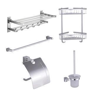 太空铝五件套装 双层浴巾架 单杆毛巾架 三角网篮 纸巾架马桶刷