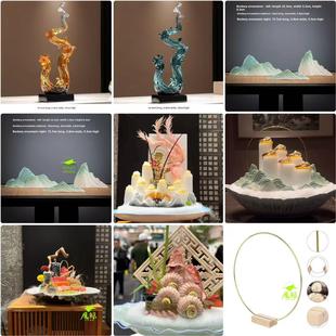 陶瓷假山装饰三文鱼刺身摆件方形盘式金色圆环摆件帝王蟹背景装饰