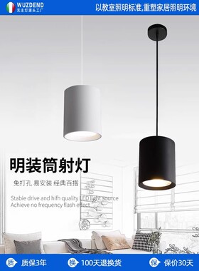 吊装射灯cob聚光吧台吊式led明装筒灯超市6寸吊线圆形桶灯家用10W