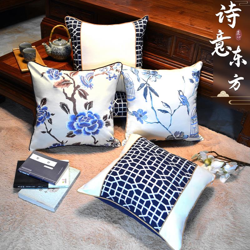 中式红木沙发靠垫刺绣客厅抱枕古典高级感禅意茶楼实木椅子腰靠背