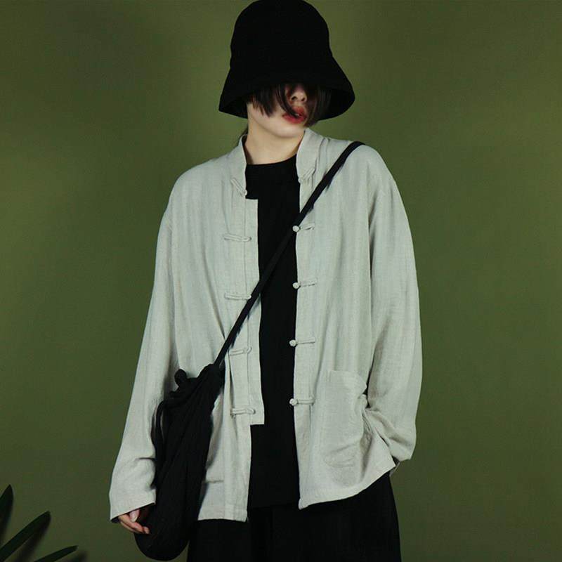 复古棉麻盘扣衬衫女中国风宽松茶服外套太极服功夫上衣中山装春秋