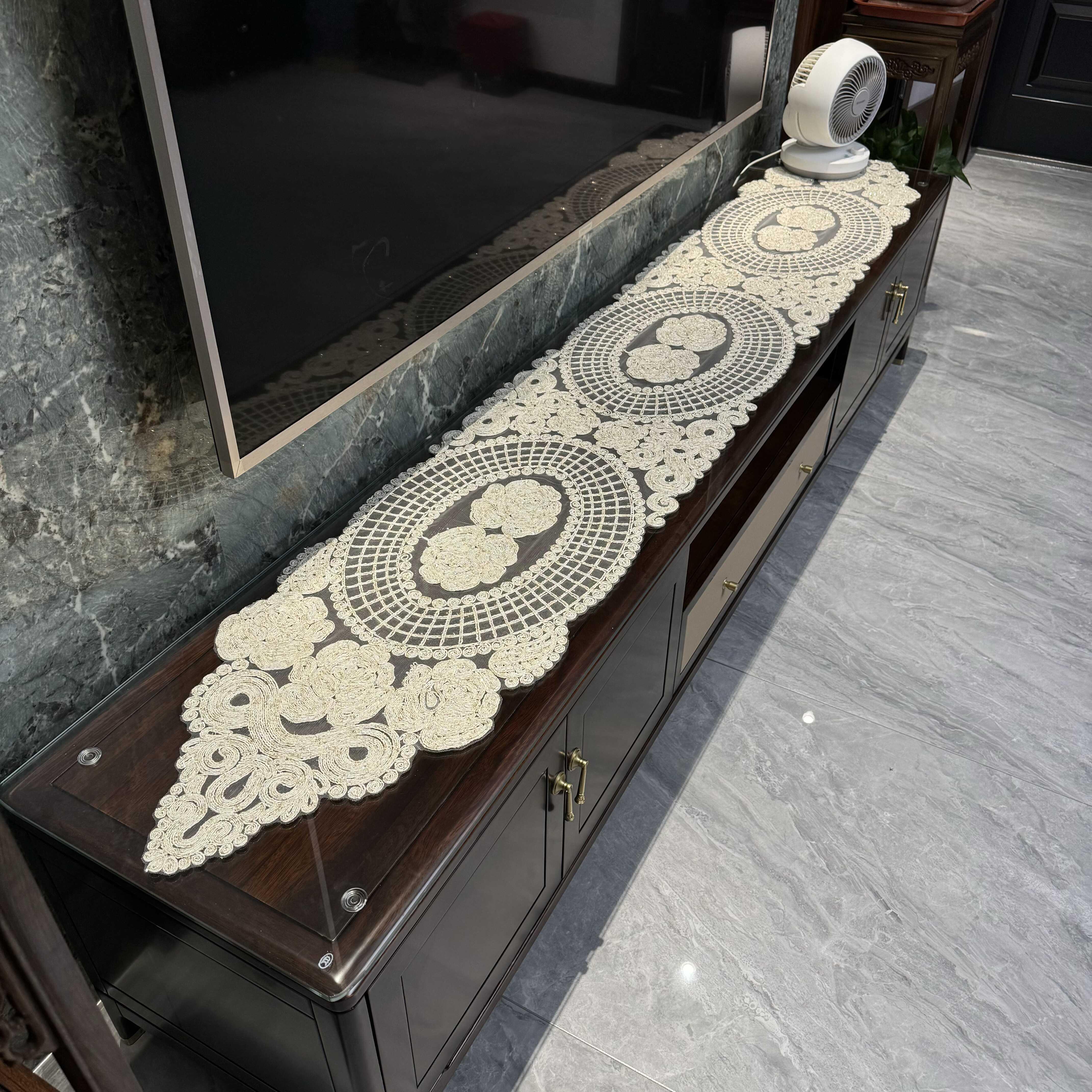 2024新款蕾丝高端电视柜盖巾餐桌茶几桌旗梳妆台五斗柜防尘布桌垫