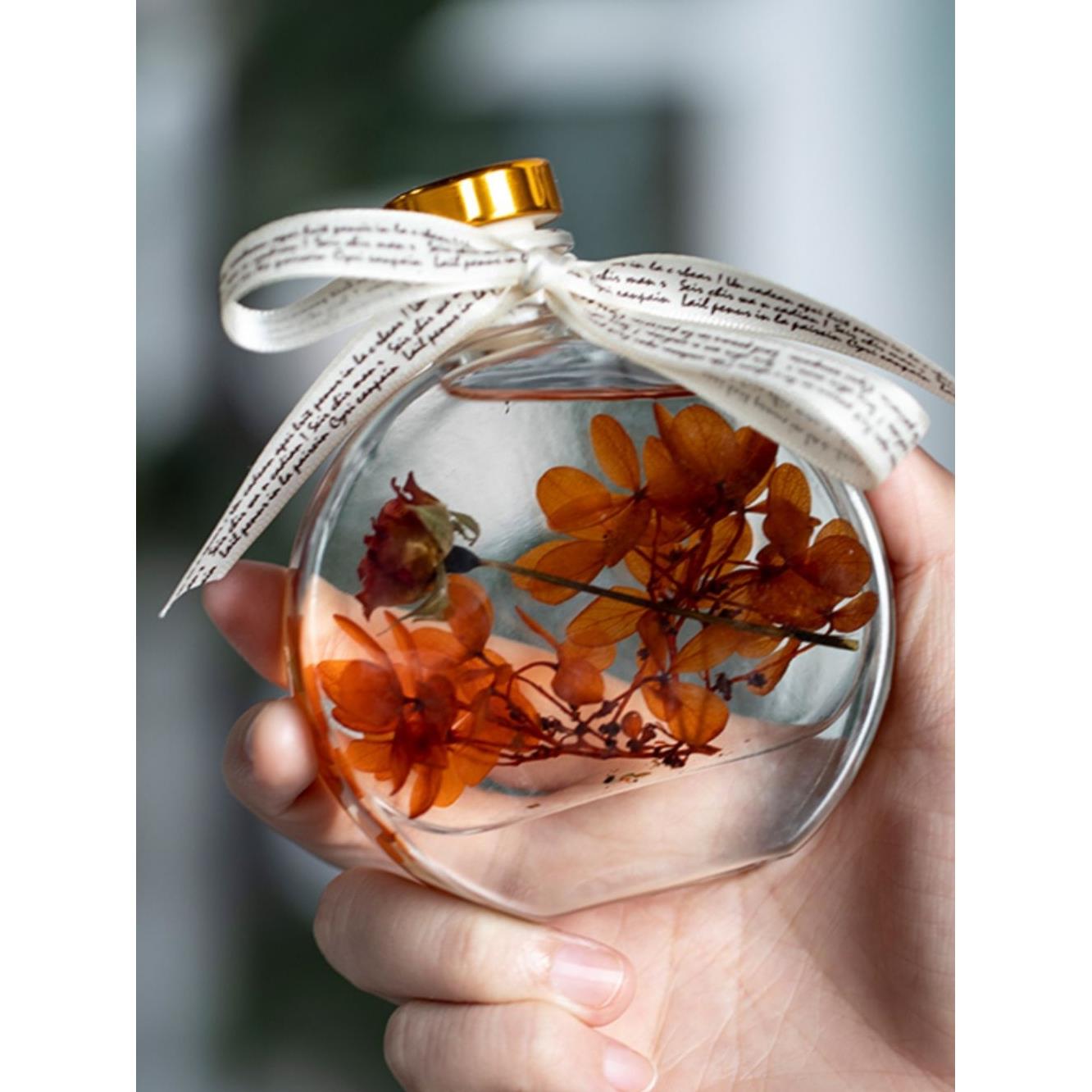 浮游花玻璃瓶高透明金银奈奈瓶樱花遥望瓶玻璃珠盖夹边扁圆戒指瓶