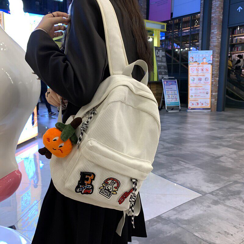 韩版双肩包女小巧纯色灯芯绒日系ins复古简约百搭可放平板小背包