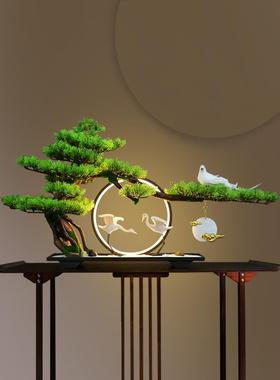 新中式仿真盆景迎客松招财摆件玄关桌面办公室客厅酒店微景观软装