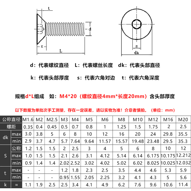 钛合金TC4沉头内六角螺丝加长螺钉vM2M3M4M5M6M8X5X6X8X10平头螺