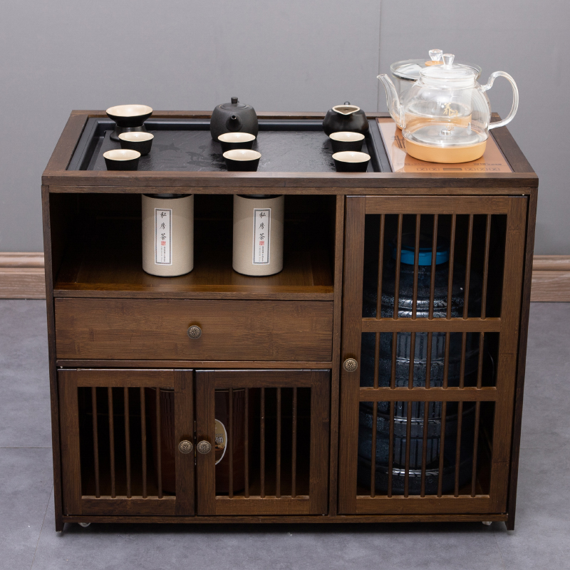 新中式移动茶柜家用泡茶桌客厅小茶台实木茶几茶车烧水壶一体套餐