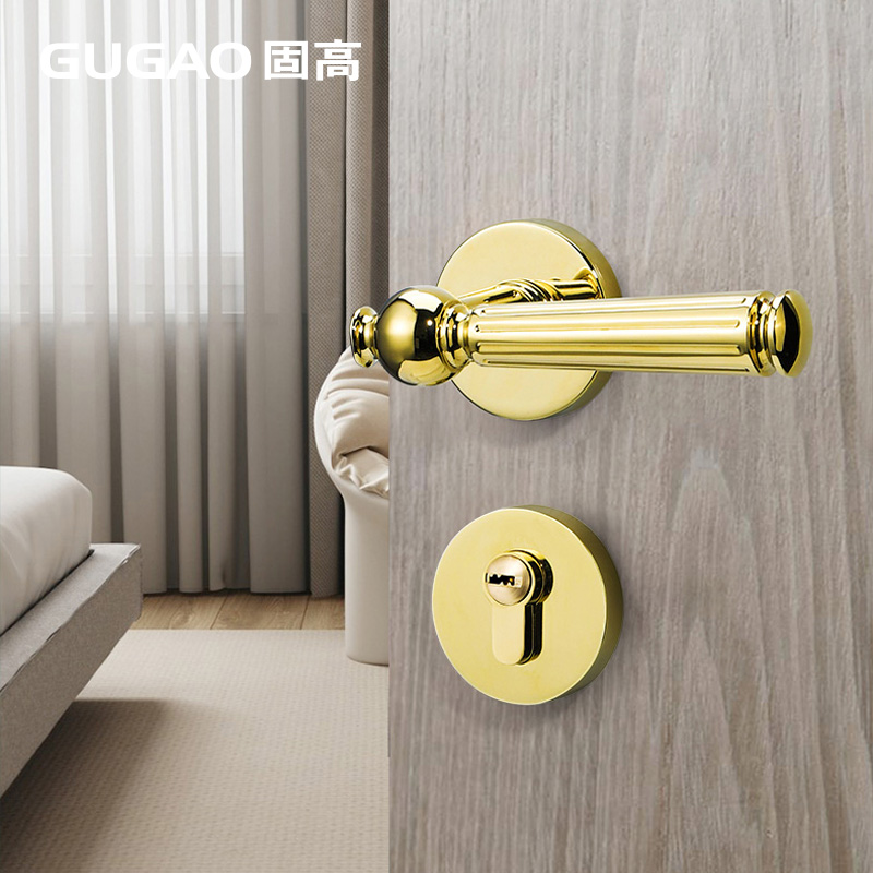 固高金色室内卧室门锁静音磁吸分体欧式门把手美式家用房间木门锁
