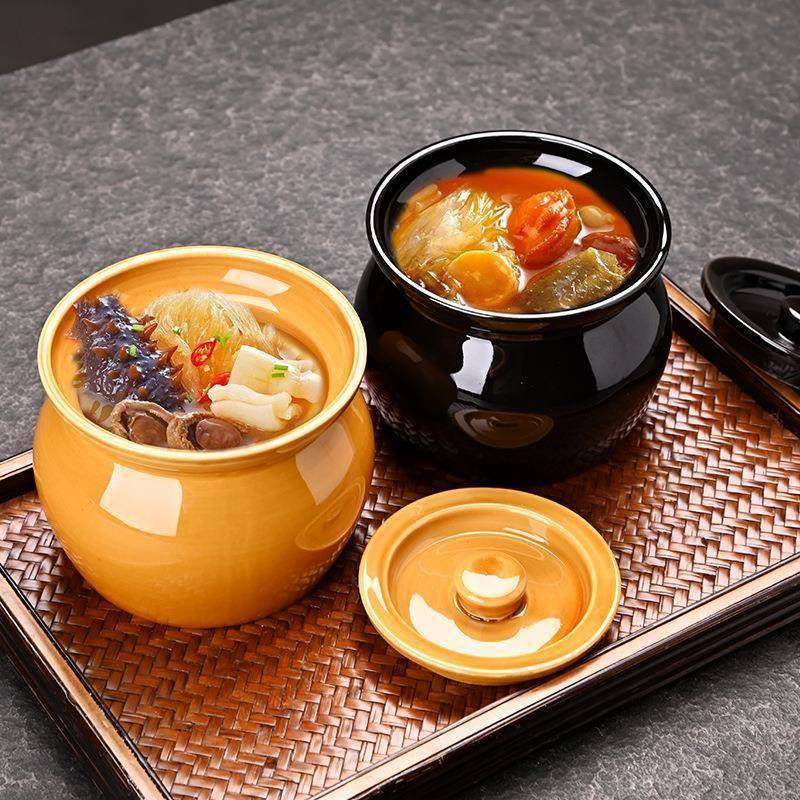 陶瓷隔水炖盅带盖蒸蛋碗炖燕窝鸡蛋羹盅小瓦罐汤炖盅一人家用商用