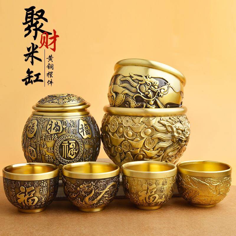 铜缸百福铜缸祥云缸福禄寿喜缸元宝缸龙纹日常摆饰装饰摆件家用