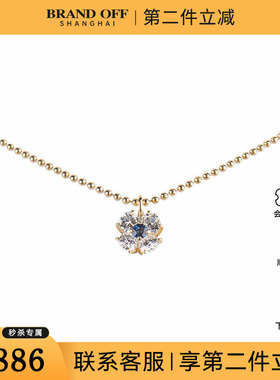 中古95新日本进口花形钻石蓝宝石K18黄金37 40cm项链