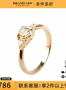 中古95新日本进口椭圆形切工黄钻K18黄金51号戒指