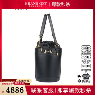 9新GUCCI古驰HORSEBIT 1955 抽绳水桶黑色牛皮手提二手奢侈品包包