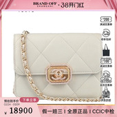 中古85新香奈儿钻扣链条淡灰色小牛皮二手奢侈品vintage包包