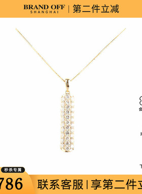 中古95新日本进口商品条形群镶钻石K18黄金45cm项链