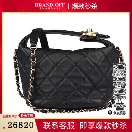 9新CHANEL香奈儿19 HOBO BAG黑羊皮小号斜挎AS1745二手奢侈品包包