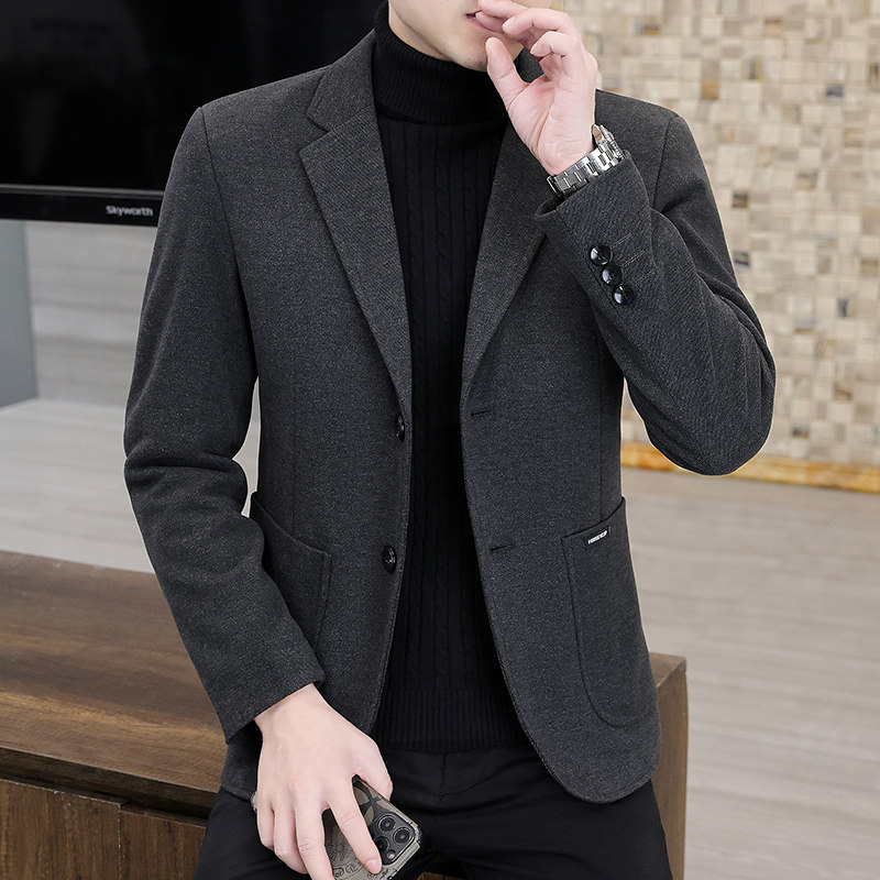 品牌毛呢休闲西装外套男春秋季新款加厚潮流修身男士短款羊毛西服
