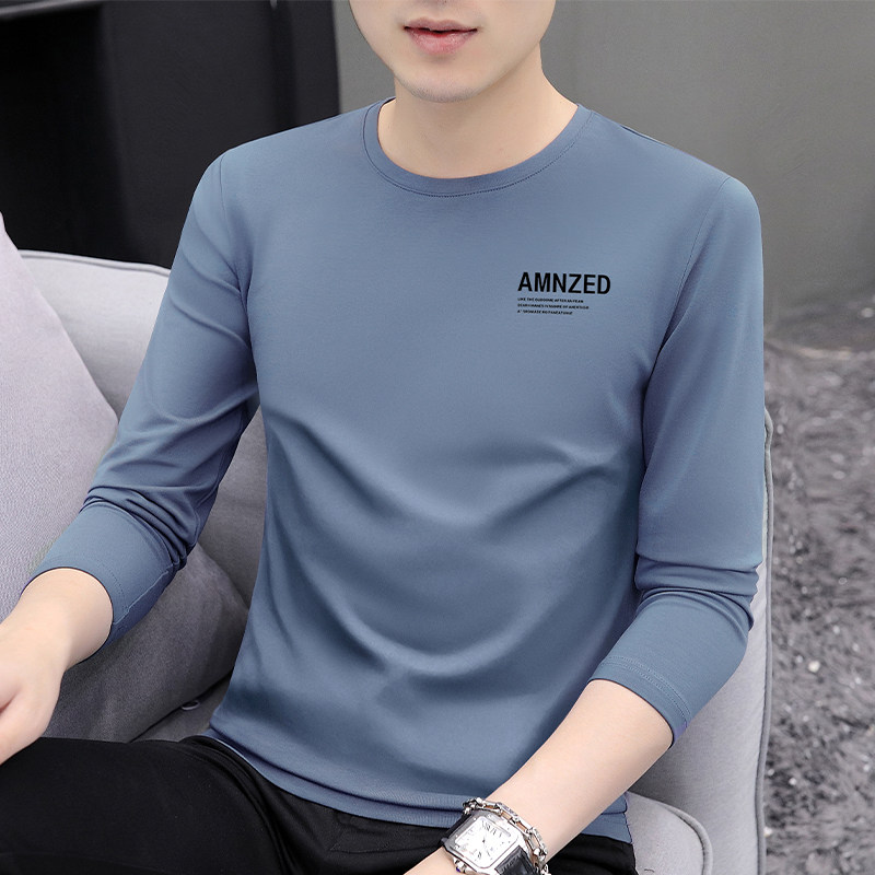 2025新款纯棉长袖t恤男士秋冬潮流休闲莫代尔圆领修身薄款打底衫
