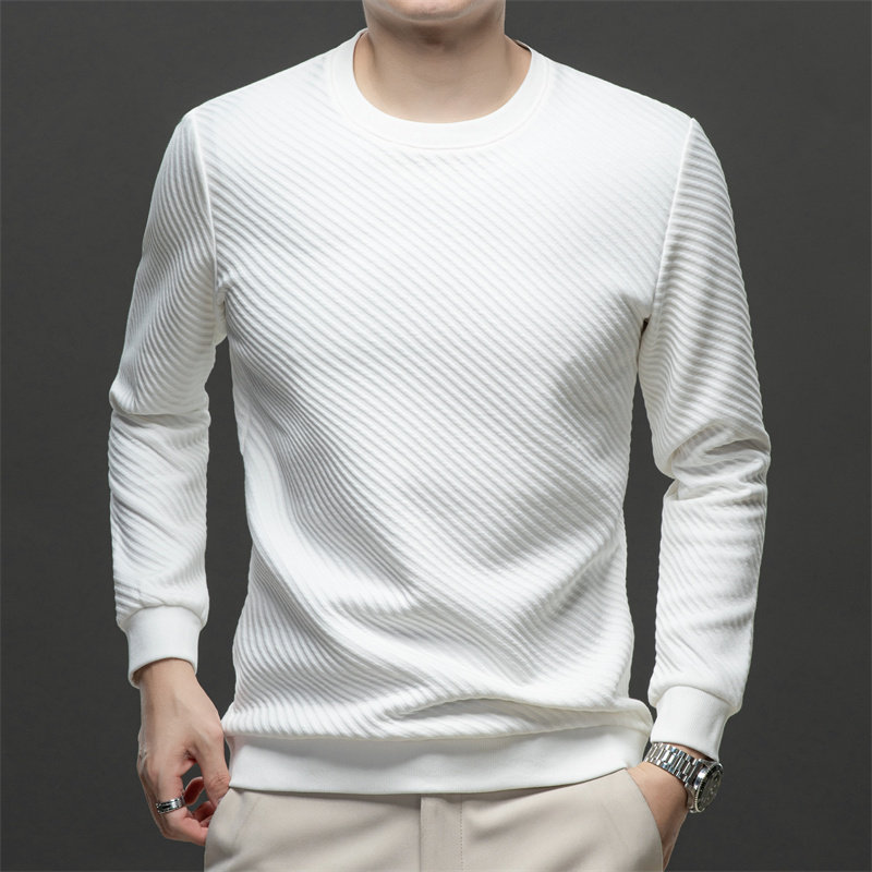 2025秋冬季新款圆领卫衣男纯棉潮流修身男士长袖t恤纯色打底衫潮