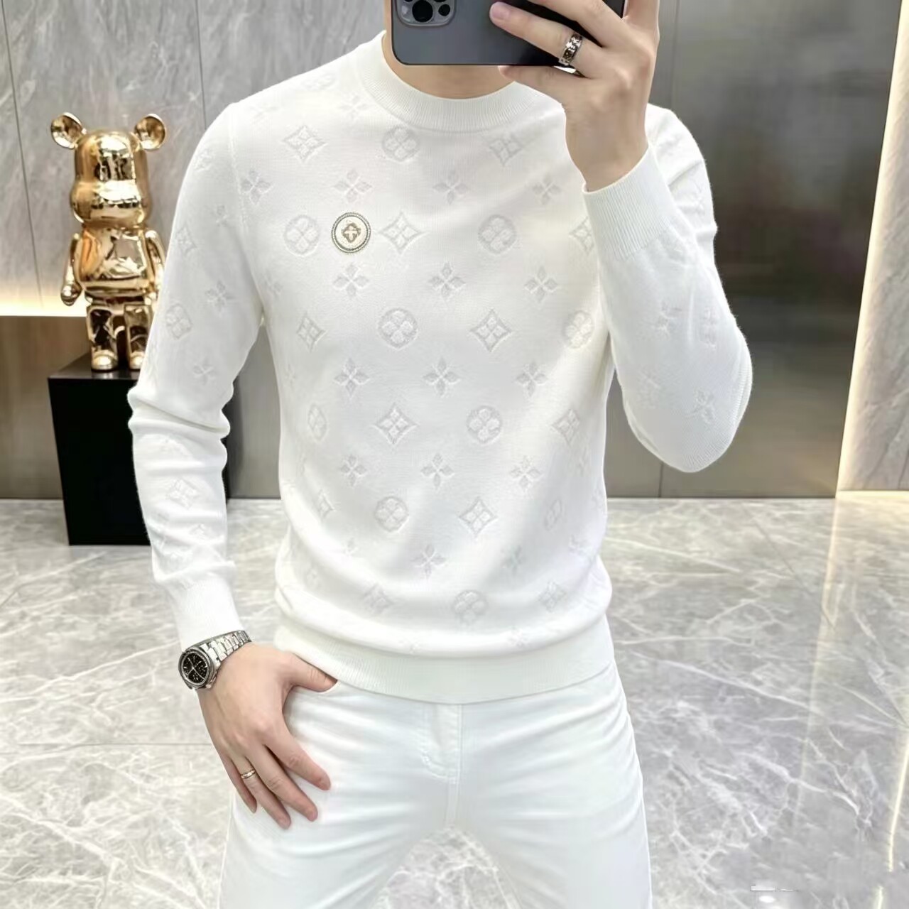 美式潮牌男士秋冬加厚保暖羊毛衫