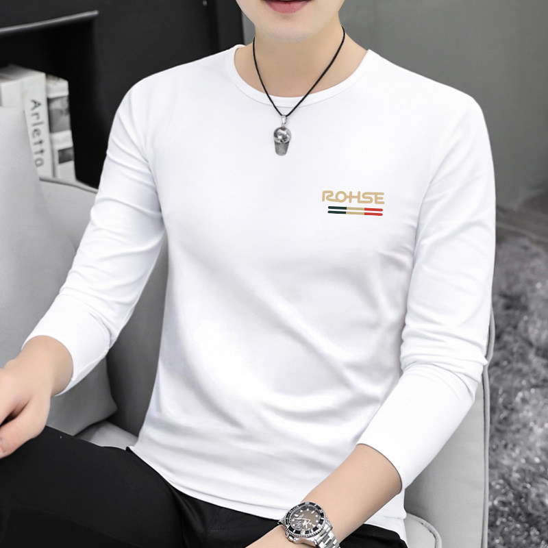 高端男士纯棉长袖t恤新款春秋季潮牌印花圆领修身男士内搭打底衫