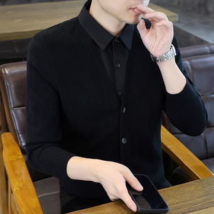 秋冬季 针织开衫 假两件毛衣男衬衫 高端男士 线衣 领商务修身 2025新款