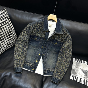 高端牛仔衣外套男士潮牌痞帅拼接撞色夹克男装外衣设计感秋冬上衣