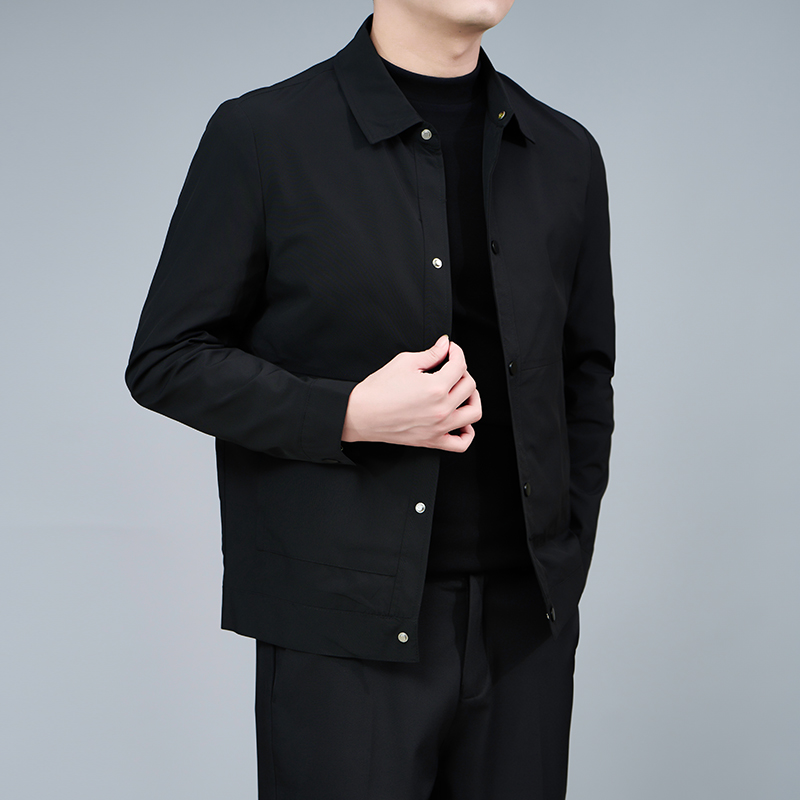高端翻领夹克外套男纯色2025秋冬季新款时尚休闲男士商务西服上衣