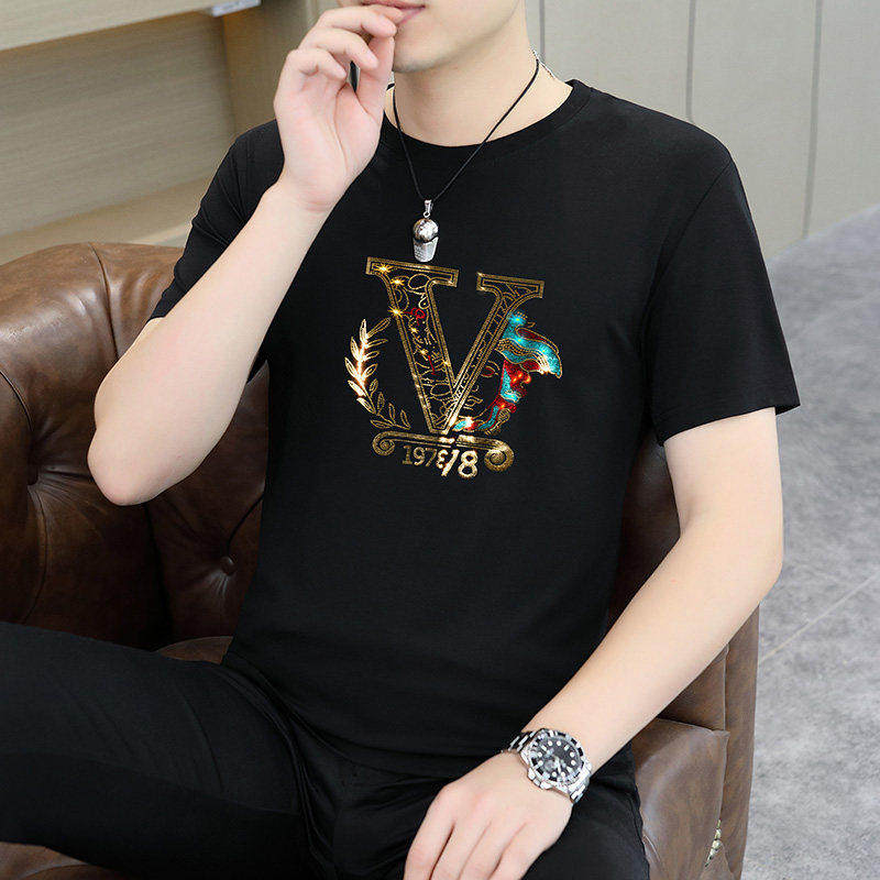 欧洲站潮牌烫钻短袖t恤男2026新款夏季冰丝薄款透气男士百搭上衣