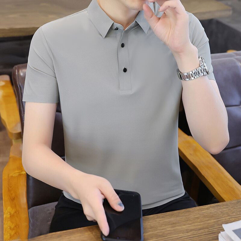 高端男士冰丝无痕polo衫2026夏季轻奢翻领短袖t恤青年半袖上衣薄T
