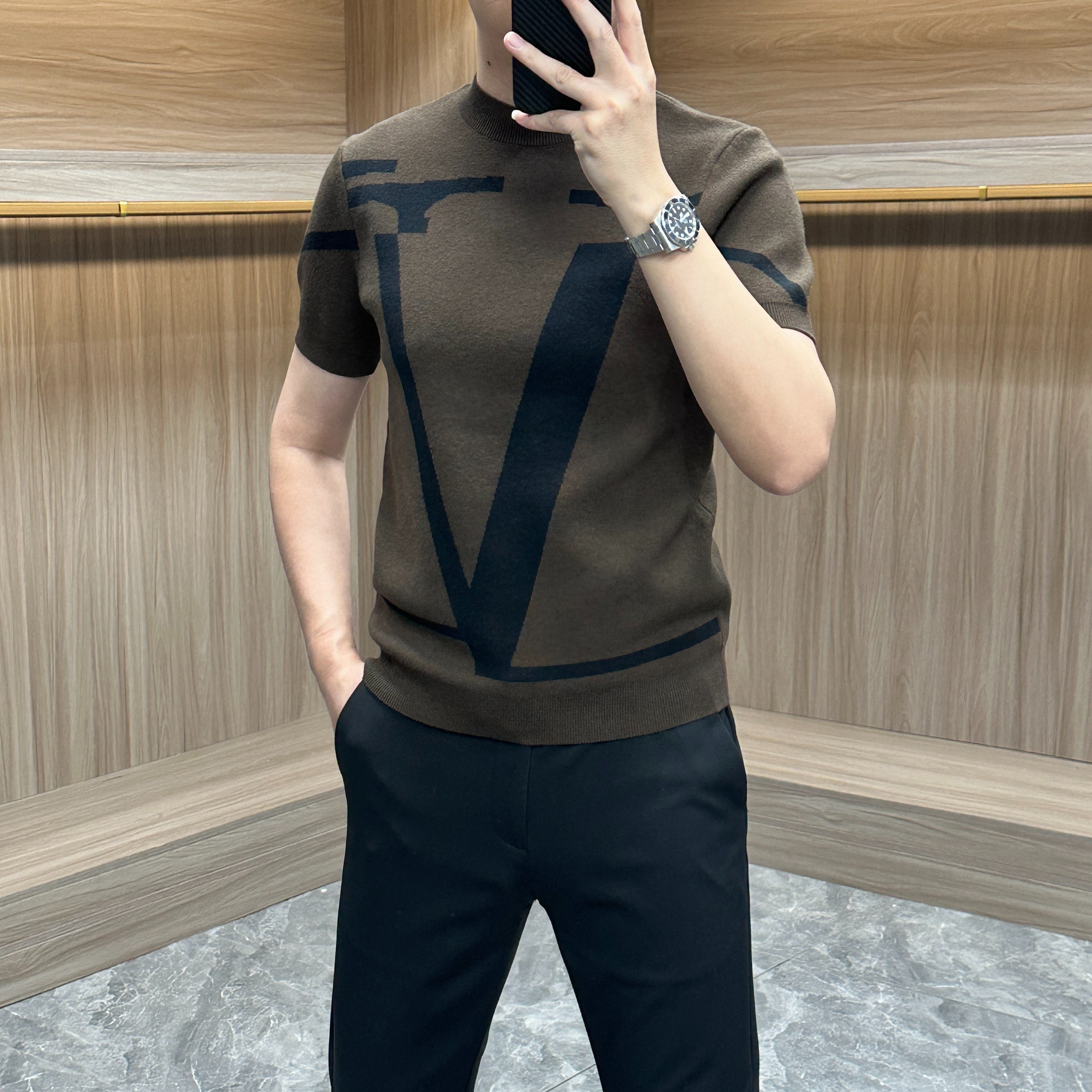 2026春季新款针织半高领短袖毛衣男士打底衫提花保暖舒适弹力修身