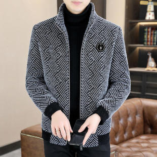 品牌金貂绒外套男冬季新款修身立领毛呢大衣加厚短款男士羊绒夹克