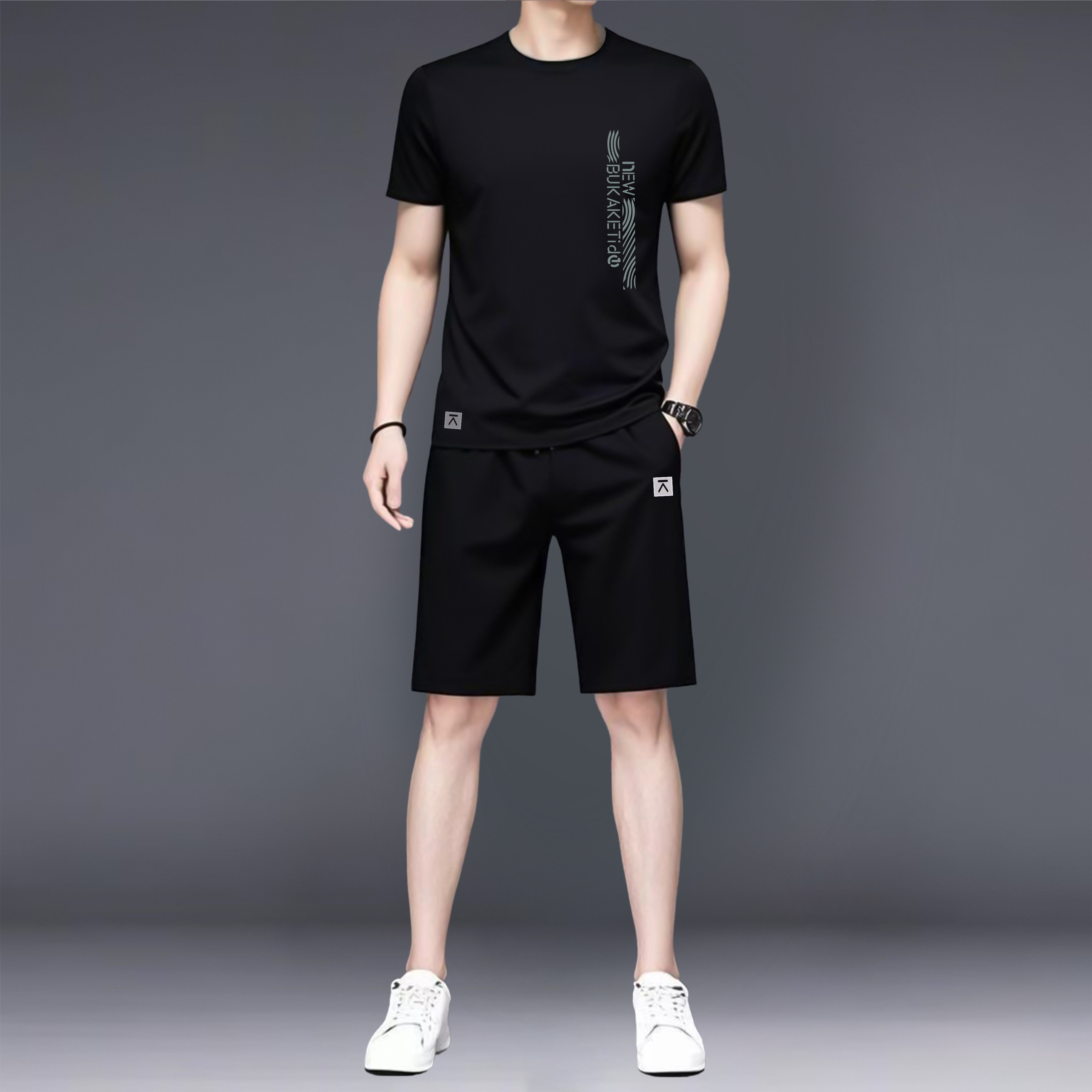 高端男士短裤冰丝运动套装夏季2026新款短袖休闲男装搭配一套衣服