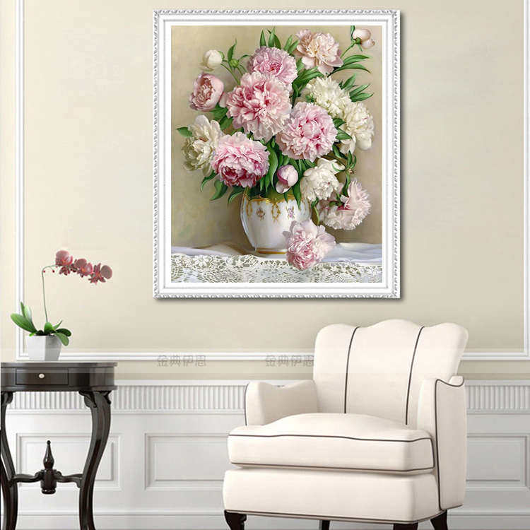 钻石画满钻新款2025牡丹花卉5d点贴钻十字绣现代简约花瓶客厅餐厅