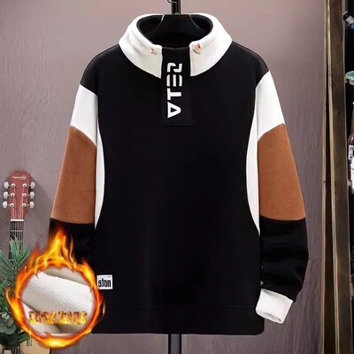 2025卫衣男秋冬款加绒加厚打底衫青少年潮牌半高领内搭T恤上衣男