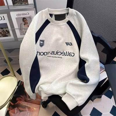 美式拼接长袖T恤学院风