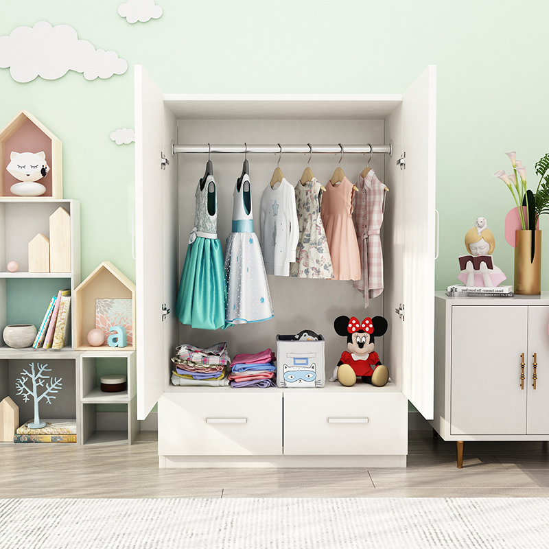 实木质矮衣柜儿童小孩小型简易组装2开门板式衣橱简约现代经济型