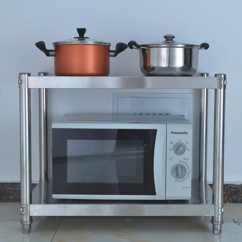 不锈钢厨房置物架两层台面微波炉架储物架烤箱落地收纳架2层包邮