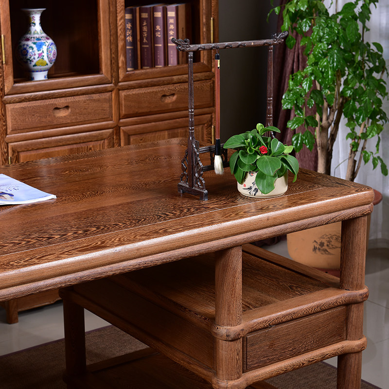 鸡翅木画案实木书法桌新中式书桌原木仿古办公桌大班台红木写字台