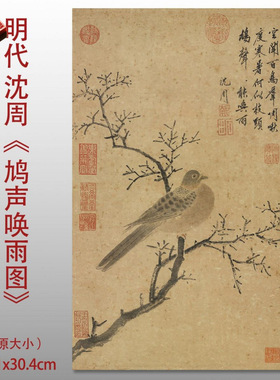 明沈周鸠声唤雨图高清微喷古代花